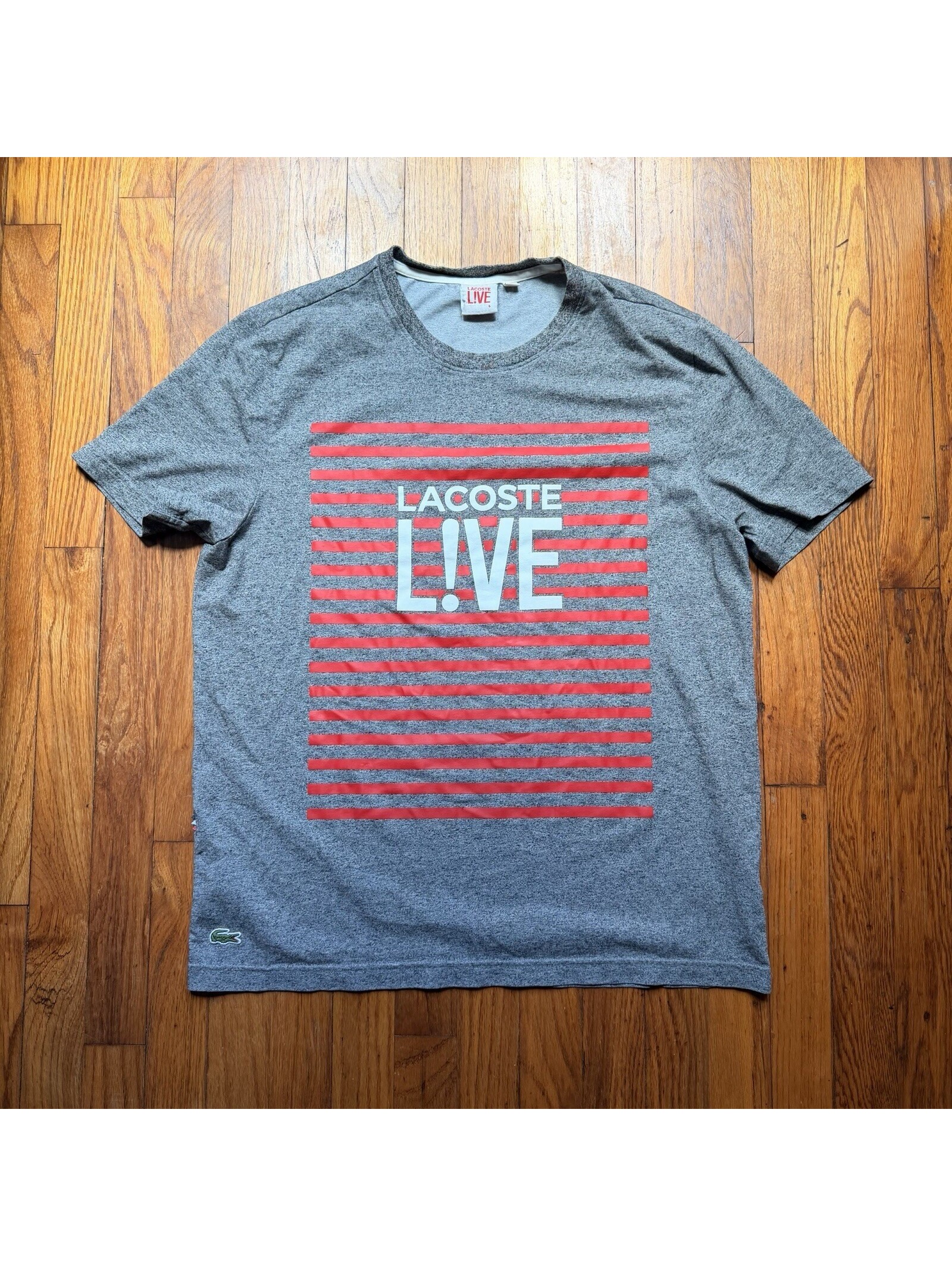 Lacoste Live Shirt Mens Size 6 T Shirt Short Sleeve Gray Striped Th9191